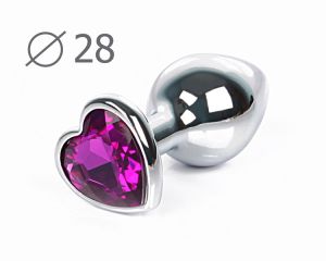 04 Анальная пробка серебро МАЛАЯ с фиолетовым кристаллом сердечко 7 см х 2,8 см ― Секс Культура