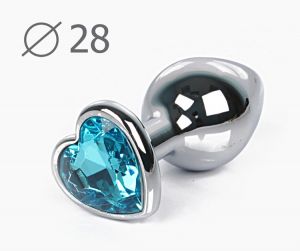 05 Анальная пробка серебро МАЛАЯ с голубым кристаллом сердечко 7 см х 2,8 см ― Секс Культура