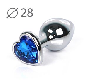 13 Анальная пробка серебро СРЕДНЯЯ с синим кристаллом сердечко 7 см х 2,8 см ― Секс Культура