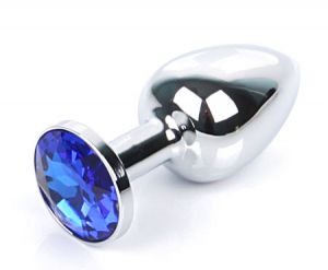 13 Анальная пробка серебро МАЛАЯ с синим кристаллом 7,2 см х 2,8 см ― Секс Культура