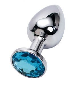 05 Анальная пробка серебро МАЛАЯ с голубым кристаллом 7 см х 2,7 см ― Секс Культура